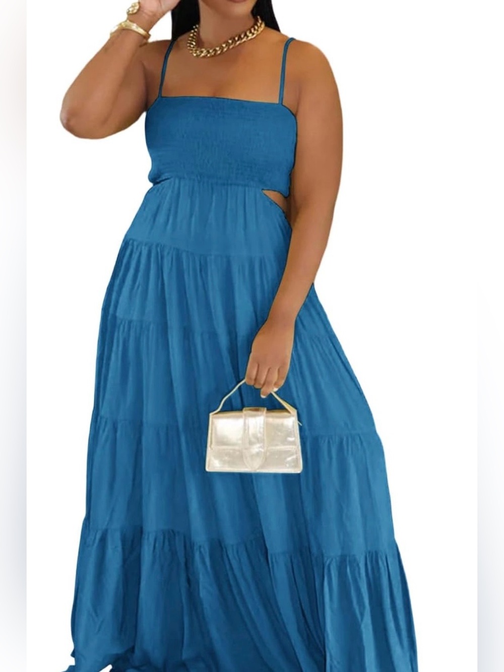 Blue Smocked Maxi Dress with Spaghetti Straps